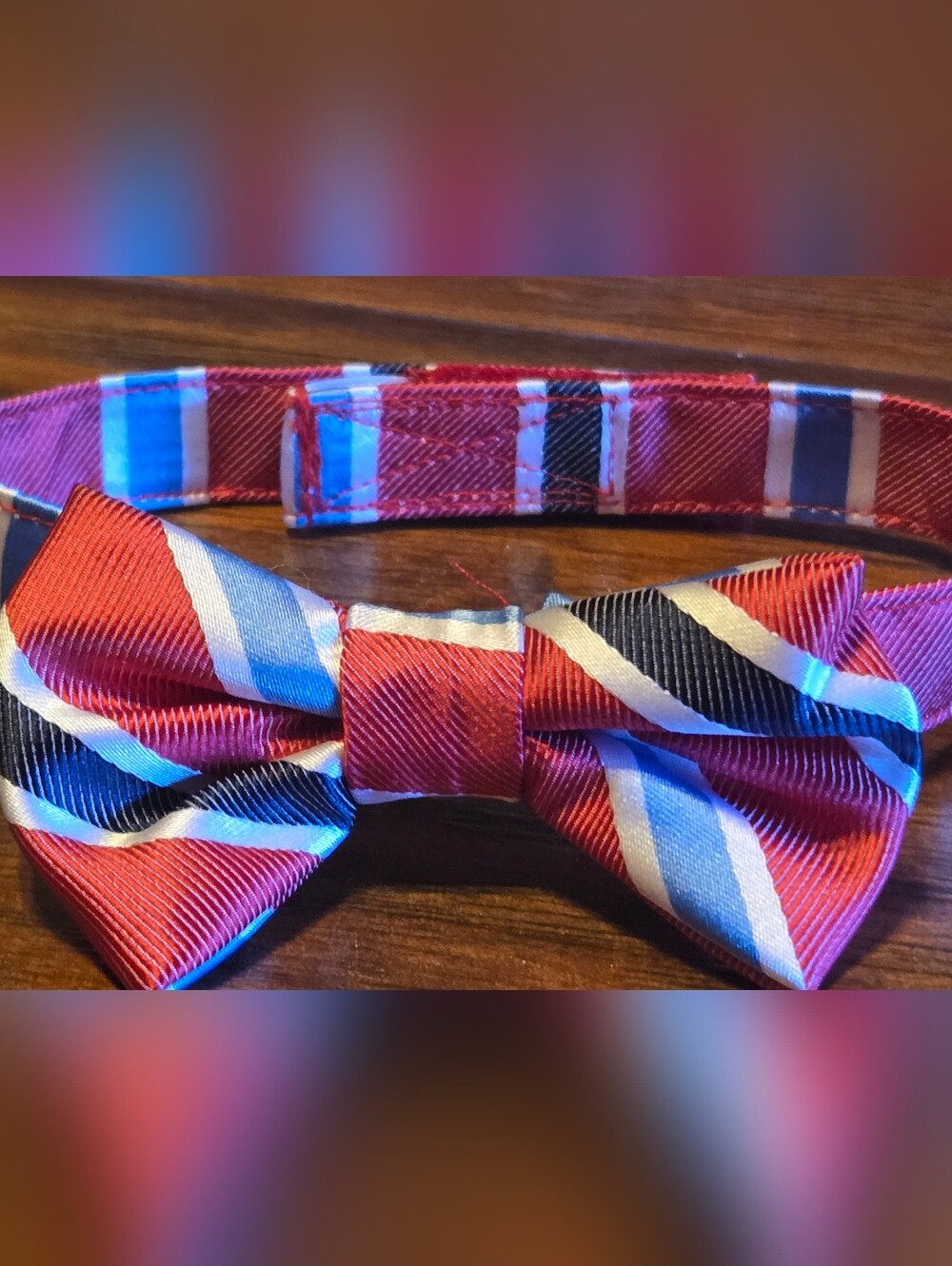 Baby Boy Blue Red Striped Bow Tie Fits ~12 Mos Velcro Closure
